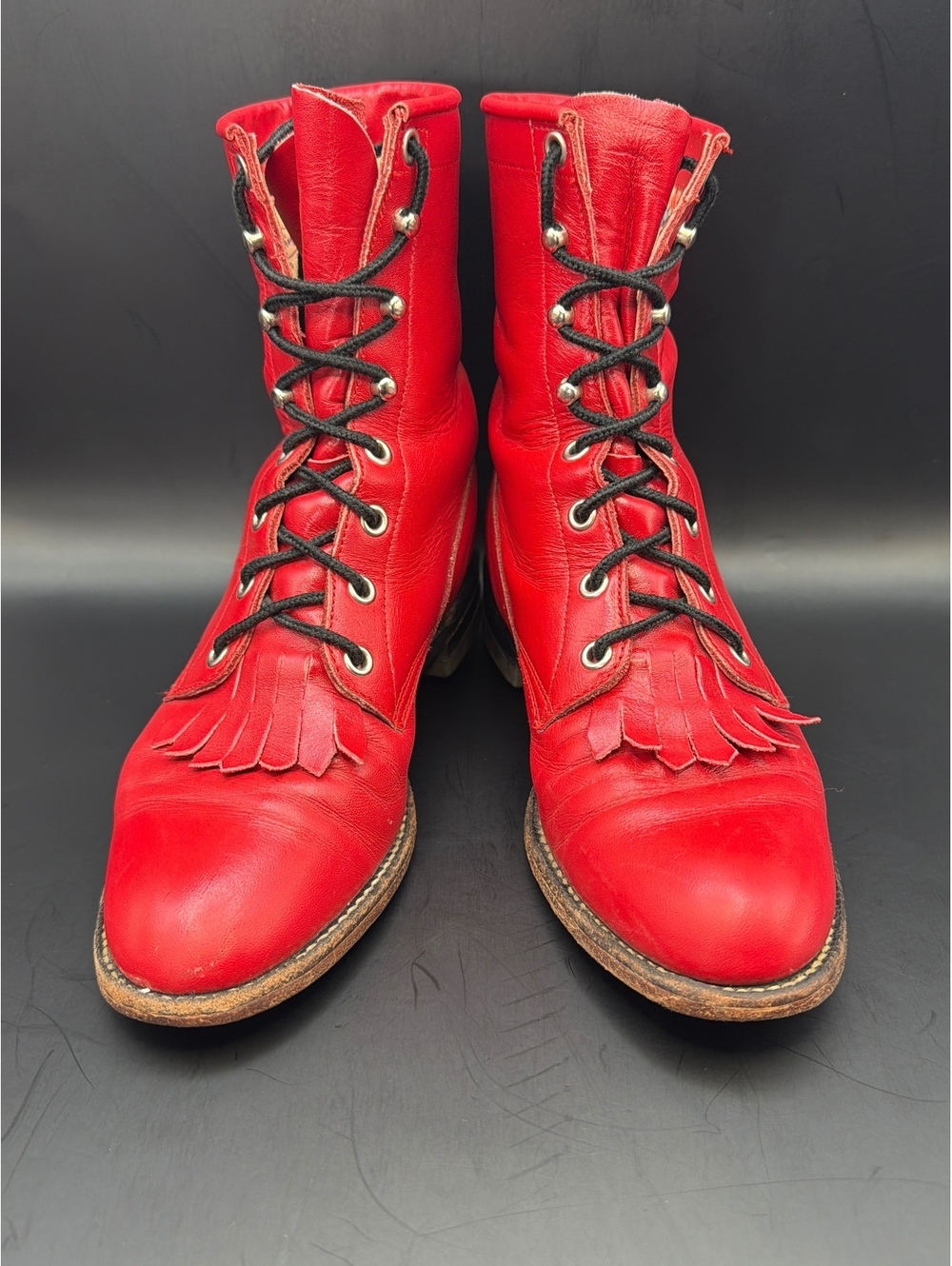 Vintage Justin Red Leather Lace-Up Logger Work Boots Women's Size 6 B L503